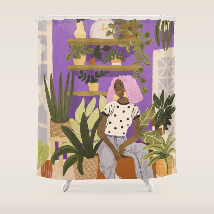 Pink Hair Beauty Shower Curtain Gallery Image 1