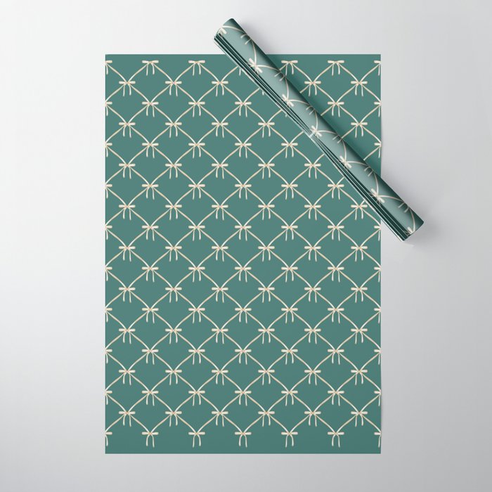 Bows & Ribbons Pattern XXXI Teal Green Wrapping Paper Gallery Image 1