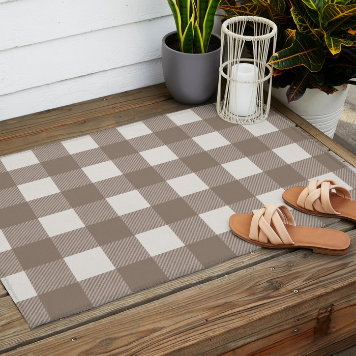 Gingham Cloth / Mocha Checks Outdoor Rug Gallery Image 2