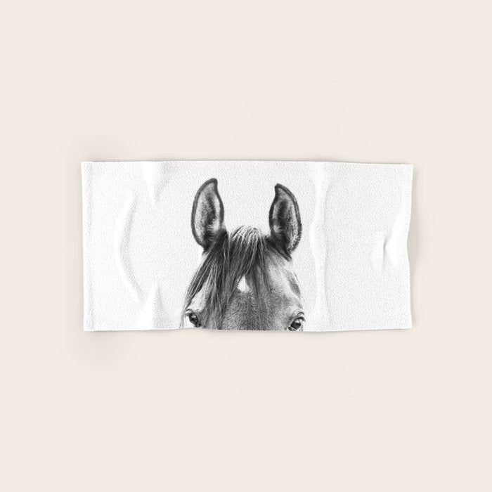 peekaboo horse, bw horse print, horse photo, equestrian print, equestrian photo, equestrian decor Bath Towel Gallery Image 1