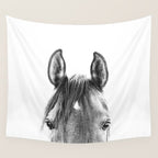 peekaboo horse, bw horse print, horse photo, equestrian print, equestrian photo, equestrian decor Wall Tapestry Gallery Image 4