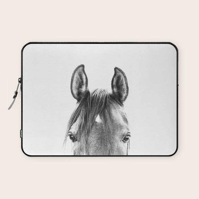 peekaboo horse, bw horse print, horse photo, equestrian print, equestrian photo, equestrian decor Laptop Sleeve Gallery Image 1