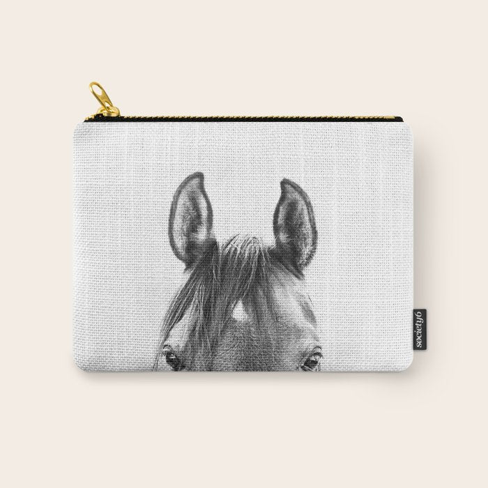 peekaboo horse, bw horse print, horse photo, equestrian print, equestrian photo, equestrian decor Carry All Pouch Gallery Image 1