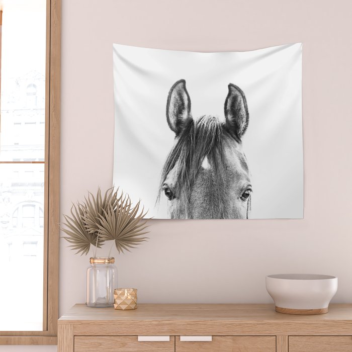 peekaboo horse, bw horse print, horse photo, equestrian print, equestrian photo, equestrian decor Wall Tapestry Gallery Image 2