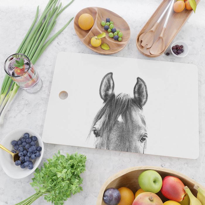 peekaboo horse, bw horse print, horse photo, equestrian print, equestrian photo, equestrian decor Cutting Board Gallery Image 2