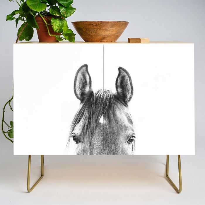 peekaboo horse, bw horse print, horse photo, equestrian print, equestrian photo, equestrian decor Credenza Gallery Image 1