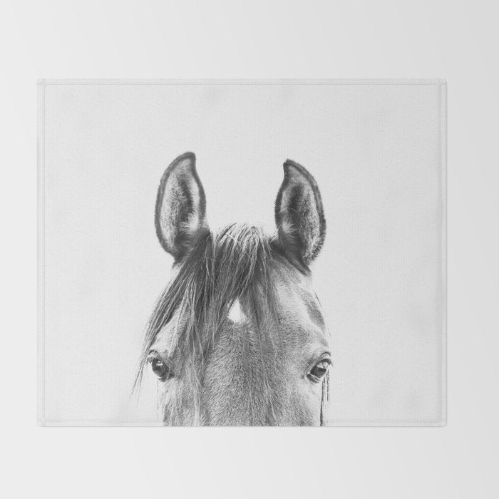 peekaboo horse, bw horse print, horse photo, equestrian print, equestrian photo, equestrian decor Throw Blanket Gallery Image 2