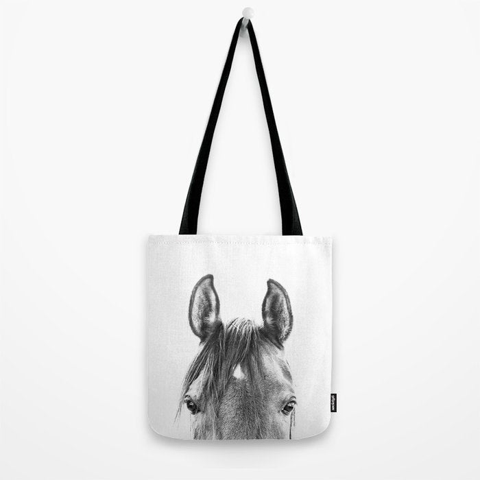 peekaboo horse, bw horse print, horse photo, equestrian print, equestrian photo, equestrian decor Tote Bag Gallery Image 2