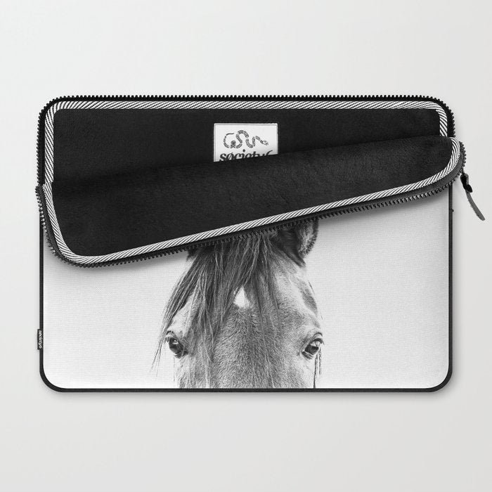 peekaboo horse, bw horse print, horse photo, equestrian print, equestrian photo, equestrian decor Laptop Sleeve Gallery Image 2