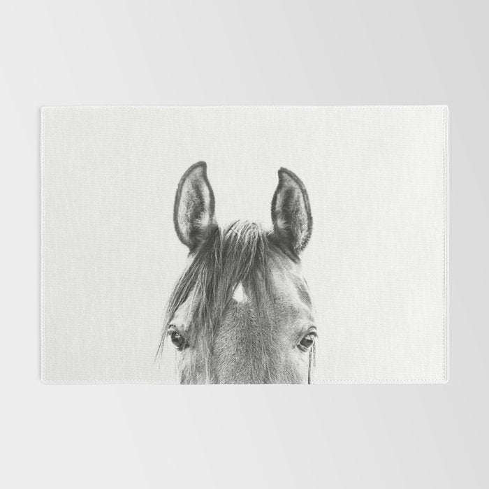 peekaboo horse, bw horse print, horse photo, equestrian print, equestrian photo, equestrian decor Rug Gallery Image 2