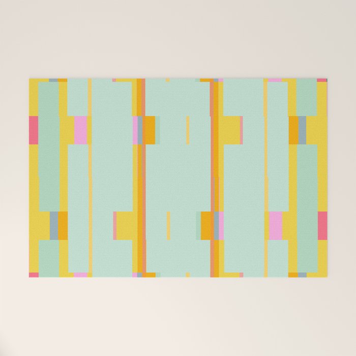 Mint Stripe Grid Welcome Mat Gallery Image 1