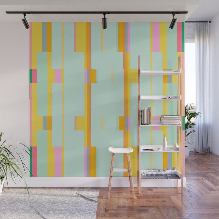 Mint Stripe Grid Wall Mural Gallery Image 1
