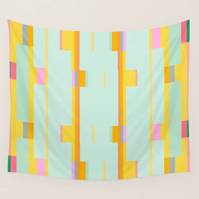 Mint Stripe Grid Wall Tapestry Gallery Image 1
