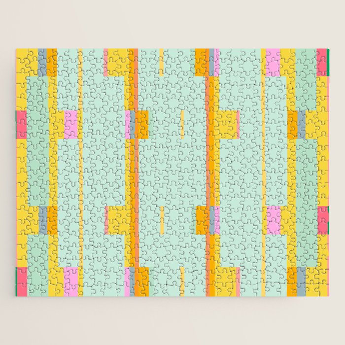 Mint Stripe Grid Jigsaw Puzzle Gallery Image 1
