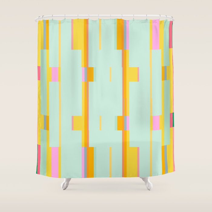 Mint Stripe Grid Shower Curtain Gallery Image 1