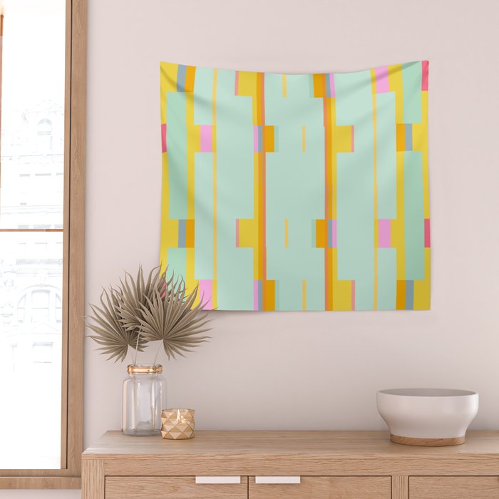 Mint Stripe Grid Wall Tapestry Gallery Image 2