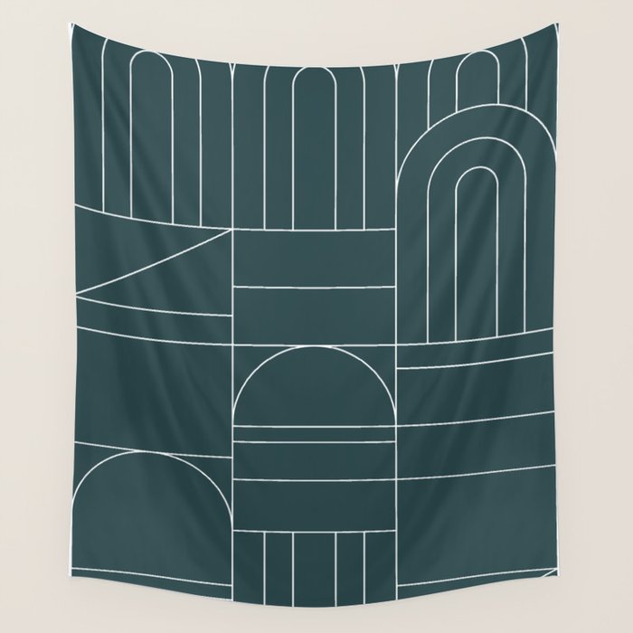 Deco Geometric 04 Teal Wall Tapestry Gallery Image 1