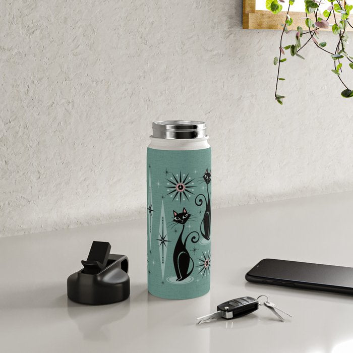 Mid Century Cats and Clocks -Spearmint Custom©studioxtine Water Bottle Gallery Image 4