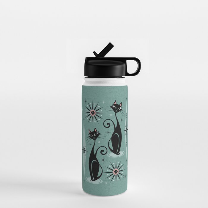 Mid Century Cats and Clocks -Spearmint Custom©studioxtine Water Bottle Gallery Image 1
