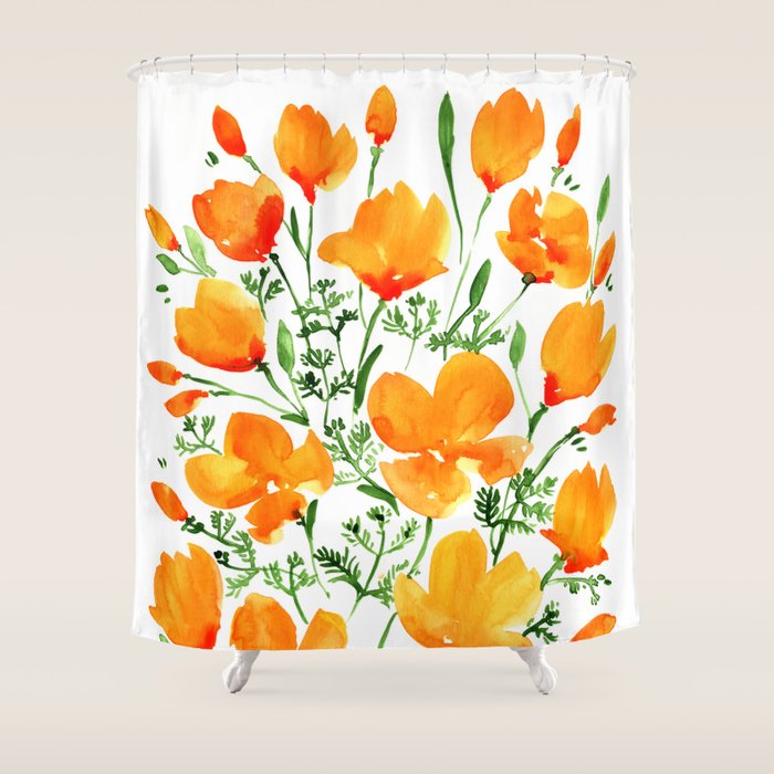Watercolor California poppies Shower Curtain Gallery Image 1