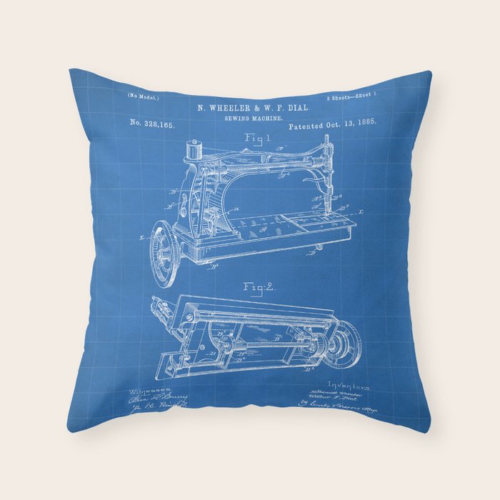Sewing Machine Patent - Seamstress Craft Sewing Room Art - Blueprint Throw Pillow Gallery Image 1