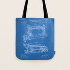 Sewing Machine Patent - Seamstress Craft Sewing Room Art - Blueprint Tote Bag Gallery Image 1