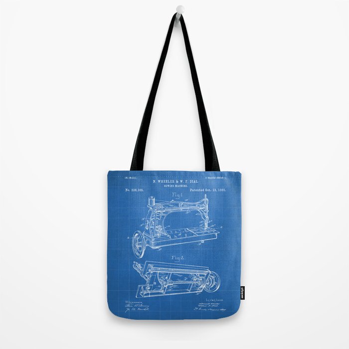 Sewing Machine Patent - Seamstress Craft Sewing Room Art - Blueprint Tote Bag Gallery Image 2