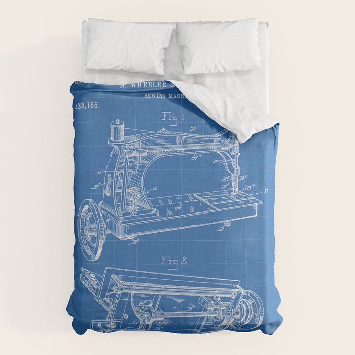 Sewing Machine Patent - Seamstress Craft Sewing Room Art - Blueprint Duvet Cover Gallery Image 1