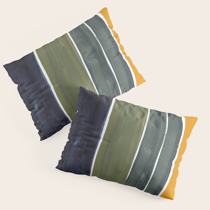 Late November Rothko Inspired Colorful Stripes Navy Blue Olive Green Yellow Pillow Sham Gallery Image 1