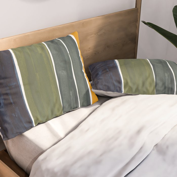Late November Rothko Inspired Colorful Stripes Navy Blue Olive Green Yellow Pillow Sham Gallery Image 2