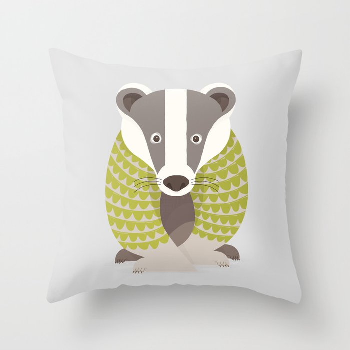 Whimsical Badger Throw Pillow Gallery Image 1