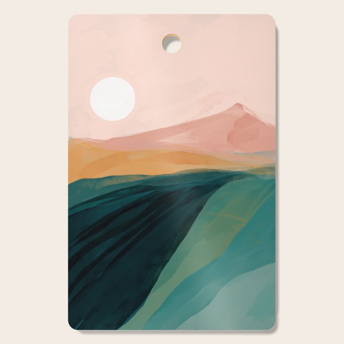pink, green, gold moon watercolor mountains Cutting Board Gallery Image 1
