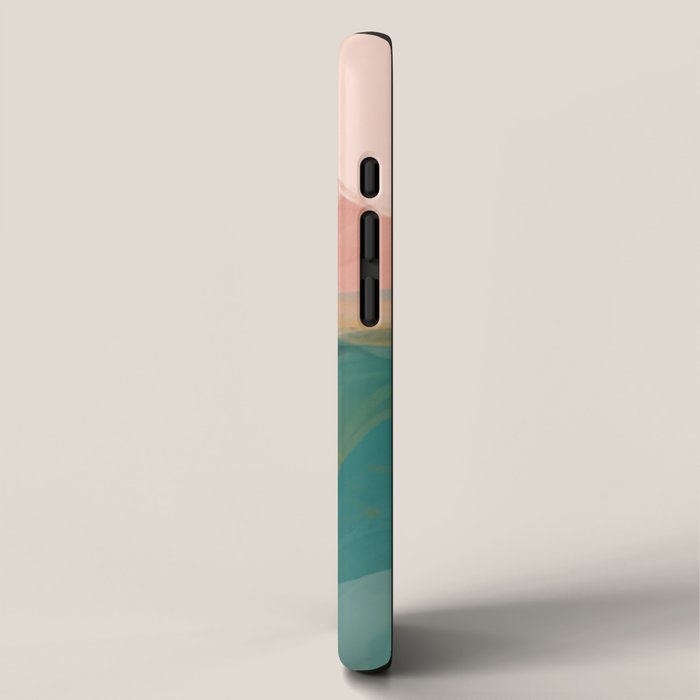 pink, green, gold moon watercolor mountains iPhone Case Gallery Image 2