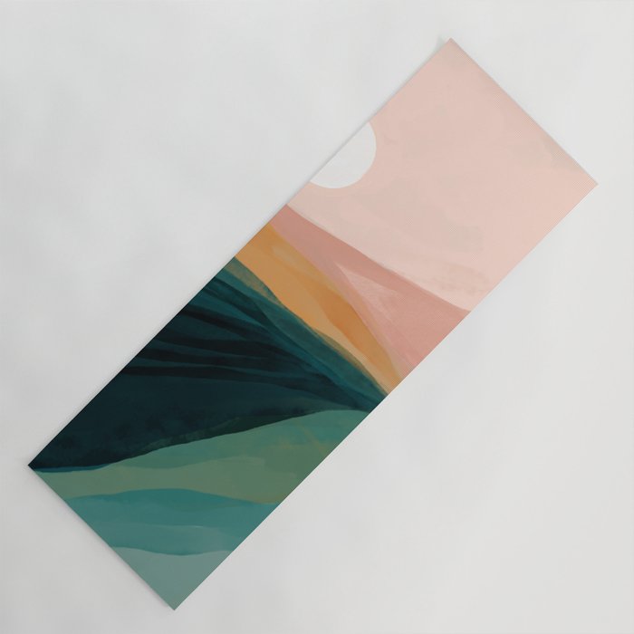 pink, green, gold moon watercolor mountains Yoga Mat Gallery Image 1