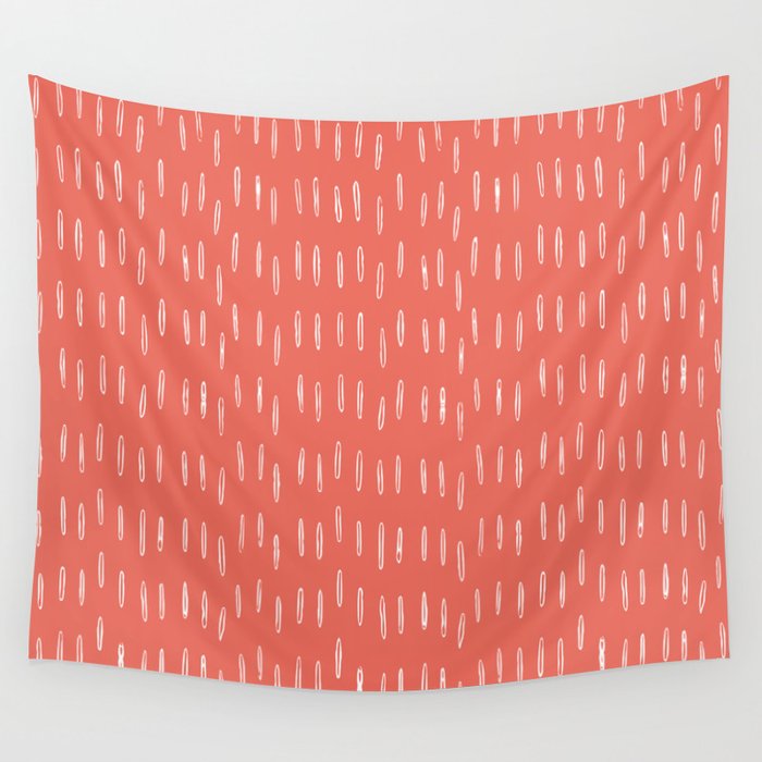 Boho, Raindrop, Mudcloth, Coral Wall Tapestry Gallery Image 1