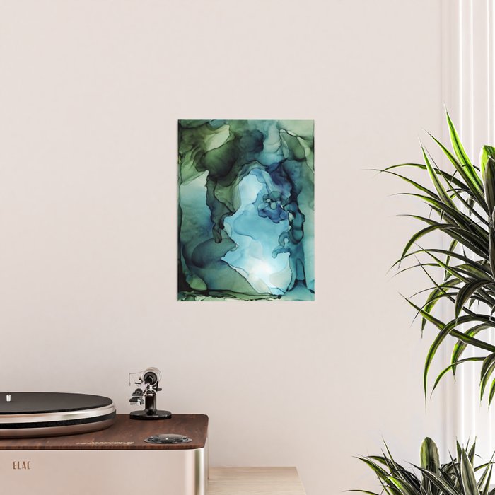 Land and Water Abstract Ink Painting Blues and Greens Poster Gallery Image 2