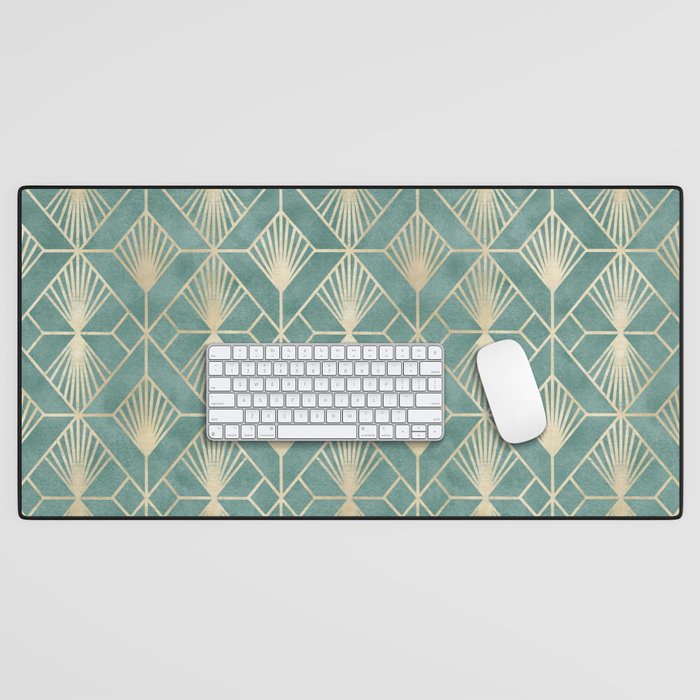 Art Deco Diamonds in Teal and Gold Desk Mat Gallery Image 1