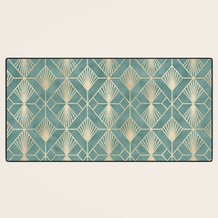 Art Deco Diamonds in Teal and Gold Desk Mat Gallery Image 3