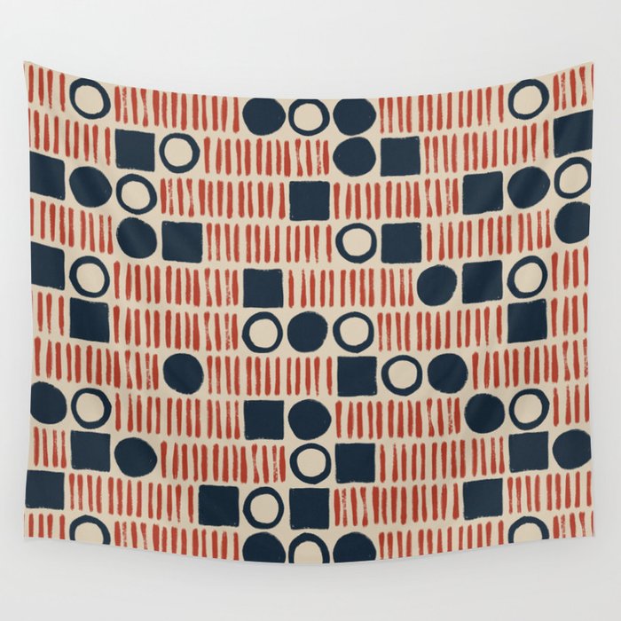 Red & Blue Hand-drawn Pattern #1 Wall Tapestry Gallery Image 1