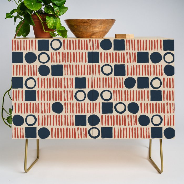 Red & Blue Hand-drawn Pattern #1 Credenza Gallery Image 1