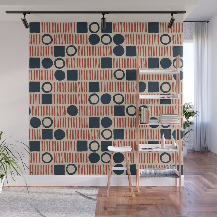 Red & Blue Hand-drawn Pattern #1 Wall Mural Gallery Image 1
