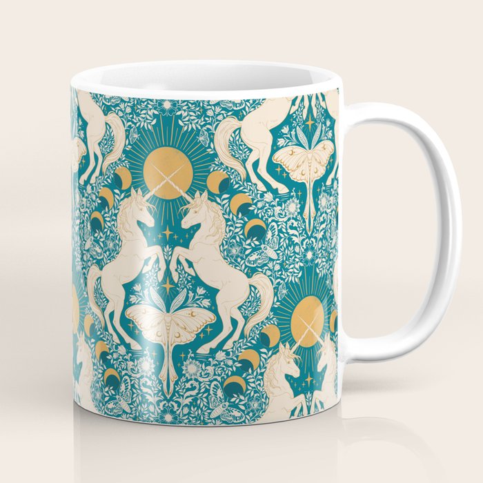 Celestial Unicorns In Turquoise and Gold Coffee Mug Gallery Image 1