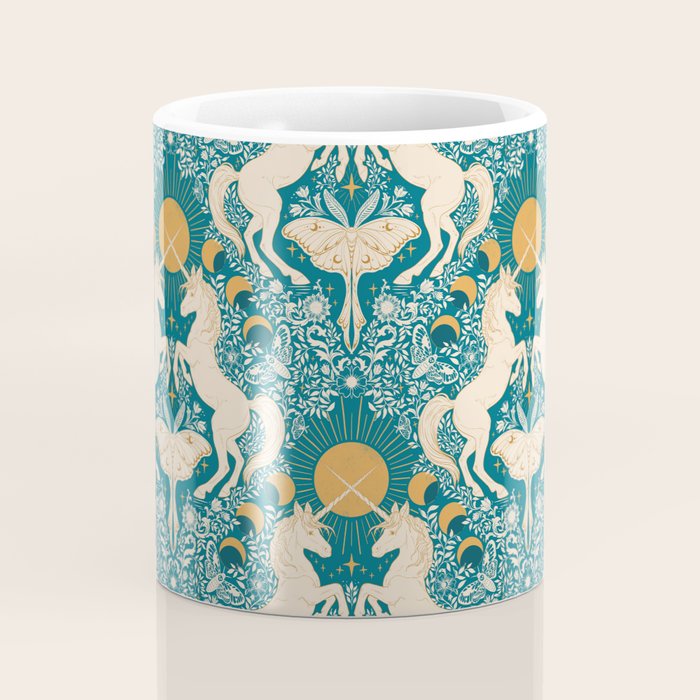 Celestial Unicorns In Turquoise and Gold Coffee Mug Gallery Image 4