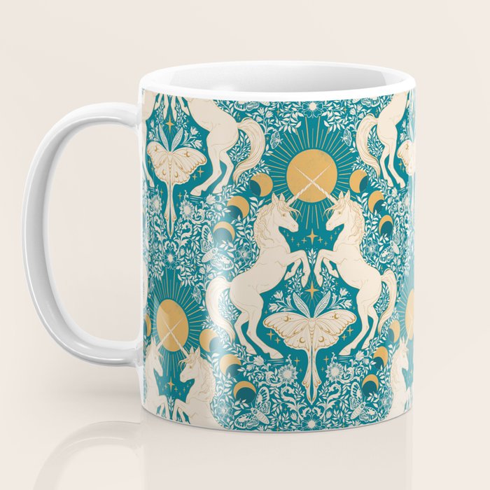 Celestial Unicorns In Turquoise and Gold Coffee Mug Gallery Image 3