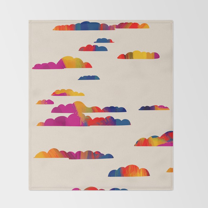Totem Clouds, Colorful Sky Vibrant Eclectic Bohemian, Abstract Positivity Good Vibes Boho Contemporary Modern Painting Throw Blanket Gallery Image 2
