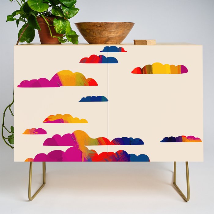 Totem Clouds, Colorful Sky Vibrant Eclectic Bohemian, Abstract Positivity Good Vibes Boho Contemporary Modern Painting Credenza Gallery Image 1