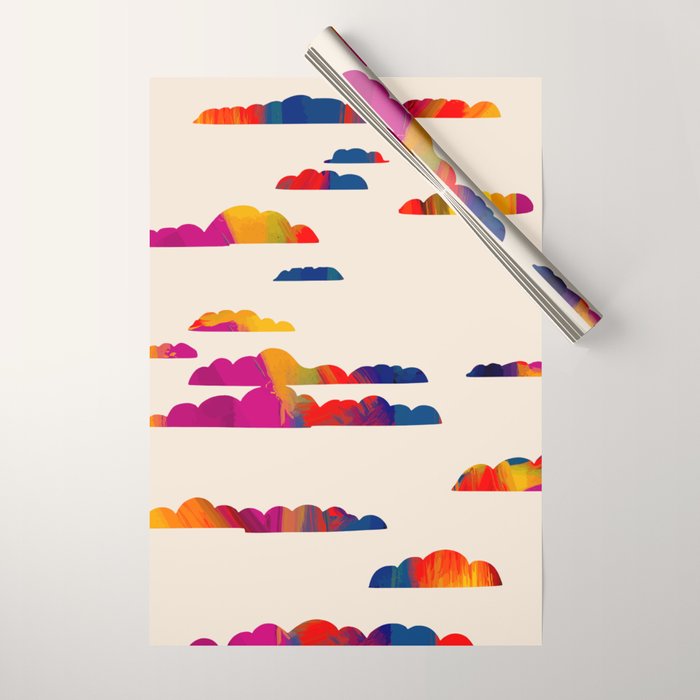 Totem Clouds, Colorful Sky Vibrant Eclectic Bohemian, Abstract Positivity Good Vibes Boho Contemporary Modern Painting Wrapping Paper Gallery Image 1