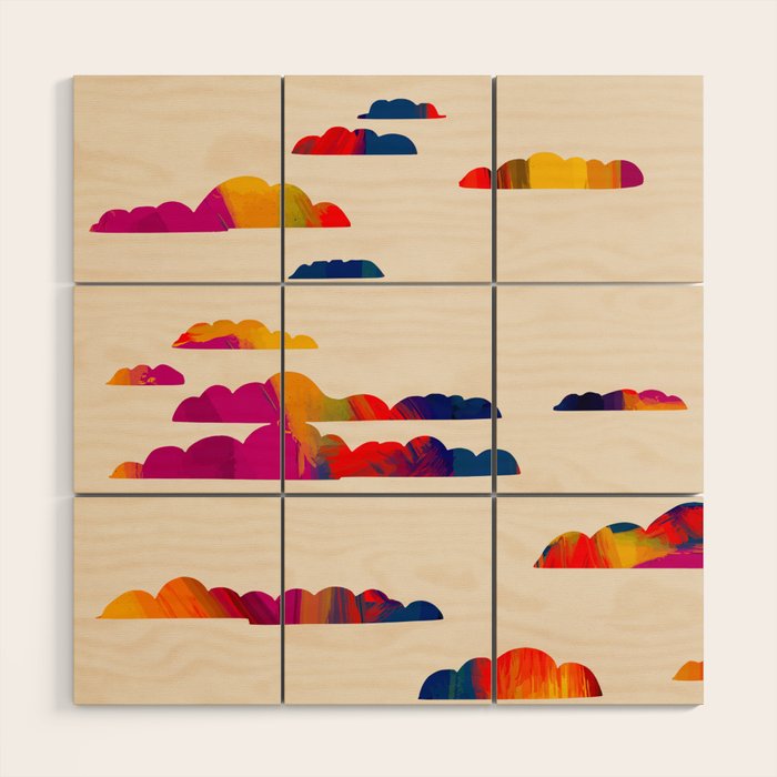Totem Clouds, Colorful Sky Vibrant Eclectic Bohemian, Abstract Positivity Good Vibes Boho Contemporary Modern Painting Wood Wall Art Gallery Image 1