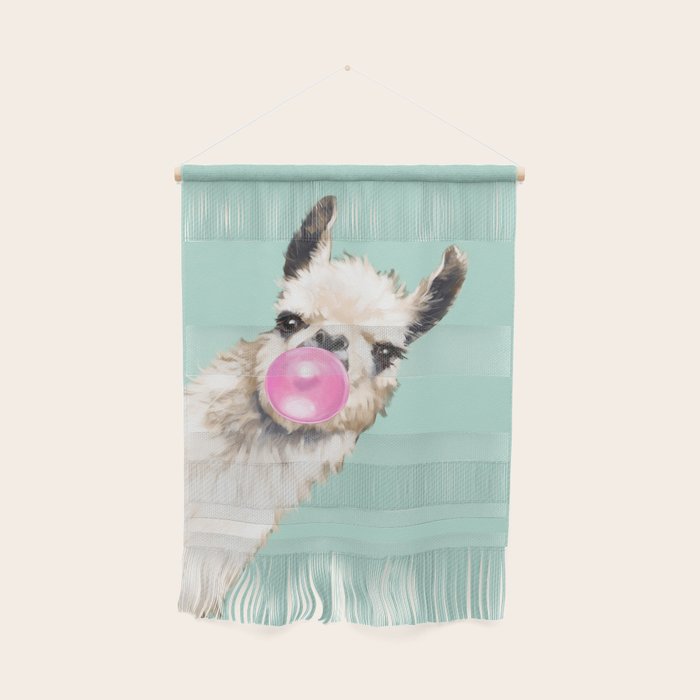 Bubble Gum Sneaky Llama in Green Wall Hanging Gallery Image 1