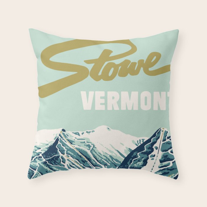 2021 Ski Stowe Vermont Vintage Poster  Throw Pillow Gallery Image 6
